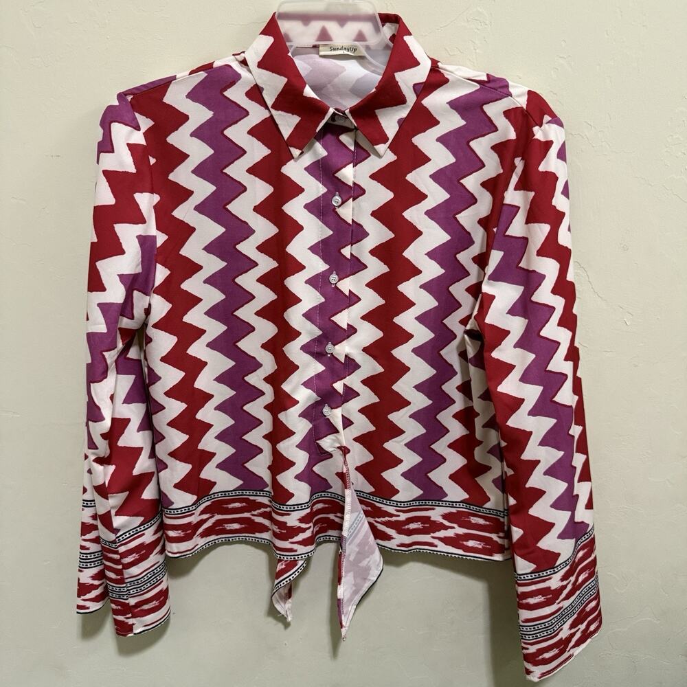 Sundayup Women’s Blouse Collared Button Down Size Large